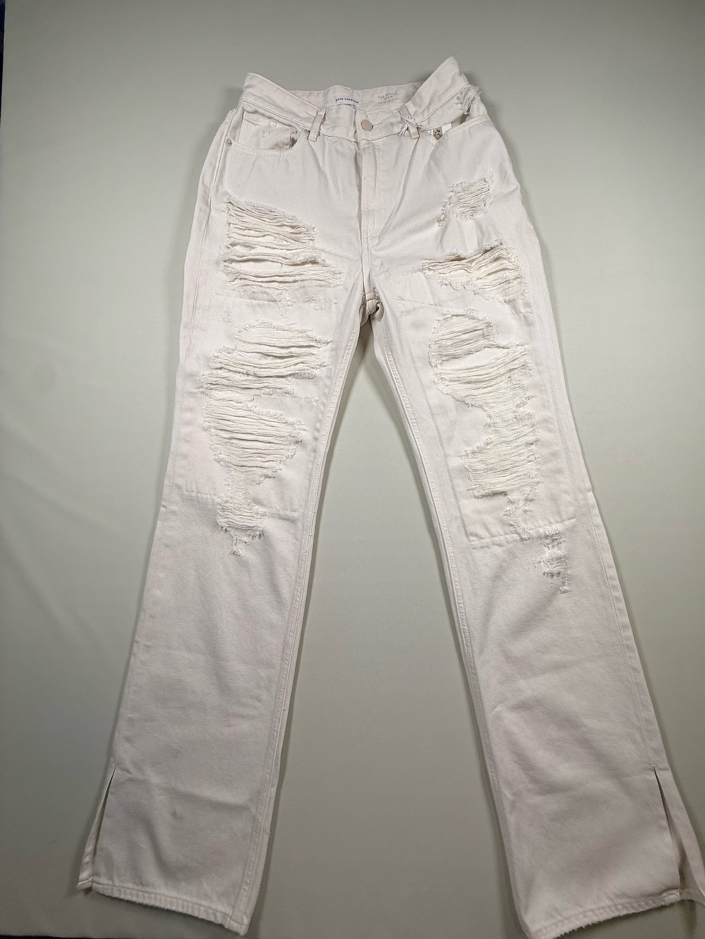 NWT Good American The Khloe Jean Super High Rise White Ivory Distressed Size 8